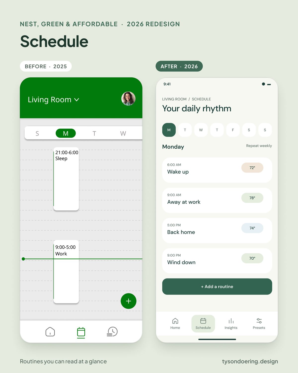 Nest app Schedule, before and after