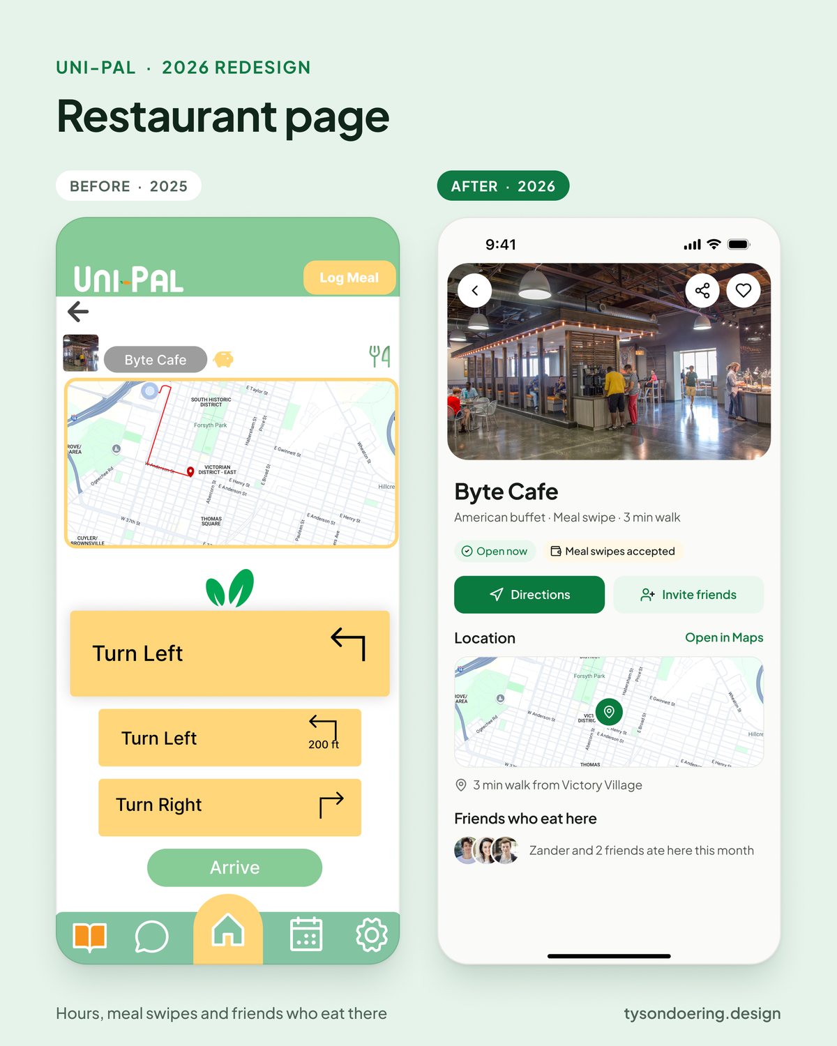Uni-Pal restaurant page, before and after